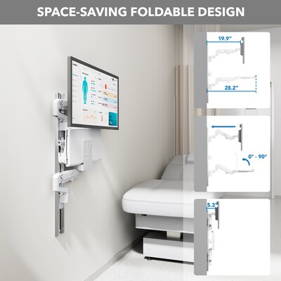 Mount-It! MedHub Wall Mounted, Flexible Workstation With WallTrack for Monitors up to 43", Matte White (MI-16002)