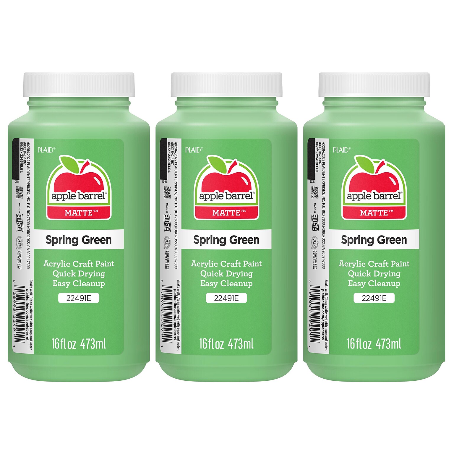 Apple Barrel Acrylic Paint Matte, 16oz., Spring Green, 3/Pack(APP22491E-3)