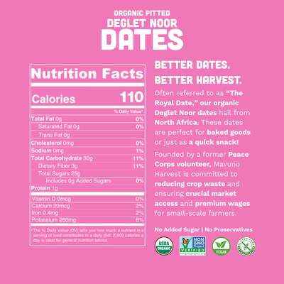 Mavuno Harvest Gluten Free Organic Pitted Dates Snacks, 1 lb. Bag (MAHW-DATE1LB)