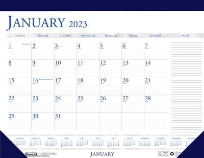 2023 House of Doolittle Classic 18.5 x 13 Monthly Desk Pad Calendar, Blue/White (1646-23)