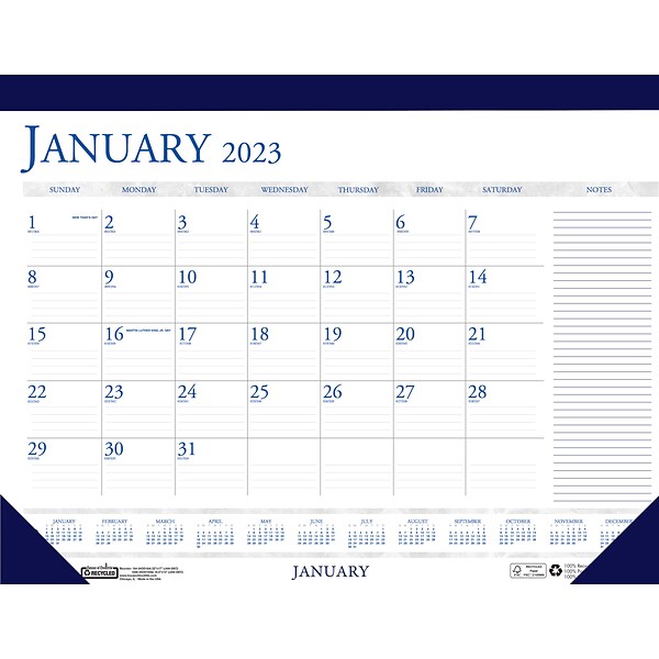 2023 House of Doolittle Classic 18.5 x 13 Monthly Desk Pad Calendar, Blue/White (1646-23)