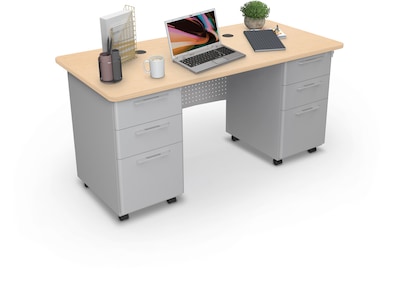 MooreCo 60"W Avid Modular Double Pedestal Instructor Desk, Fusion Maple (91778-7909-7909)