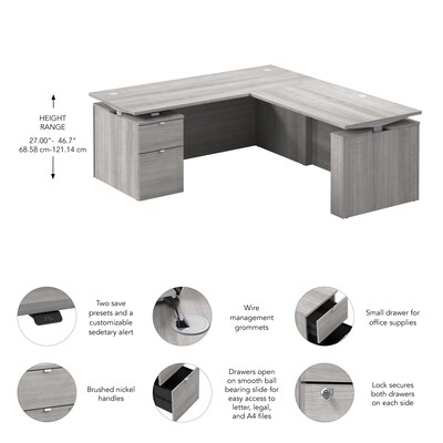 Bush Business Furniture Stratus 72"W Electric L-Shaped Adjustable Standing Desk with Cabinet, Platinum Gray (SUT016PG)