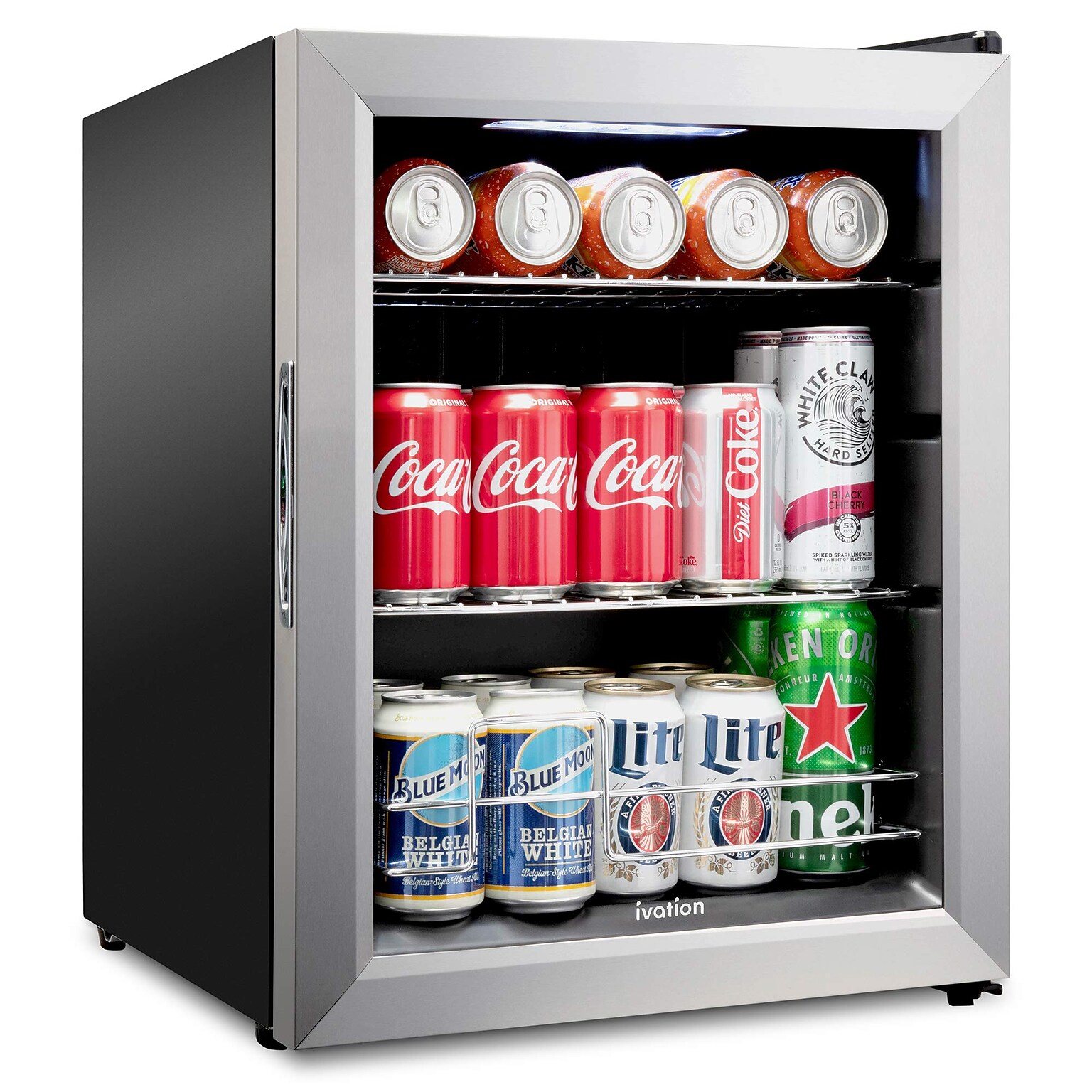Ivation Freestanding Mini Fridge w/ Glass Door, 62 Can Capacity, Stainless Steel (IVABC620SS)