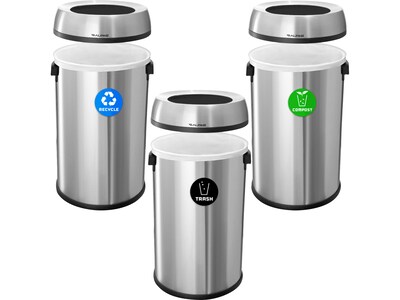 Alpine Three-Stream Recycling Station, 17 Gallon, Stainless Steel (ALP470-65L-R-T-CO)