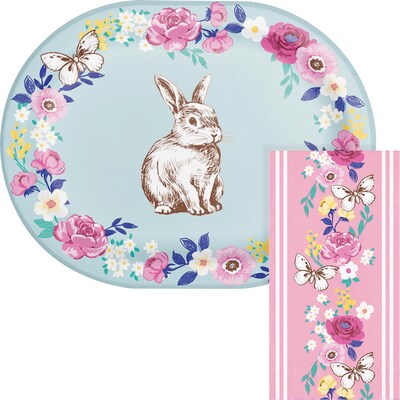 Say Hooray! Sights of Spring Oval Paper Plates and Dinner Napkins Set, 48/Pack (DTC9648E2H)