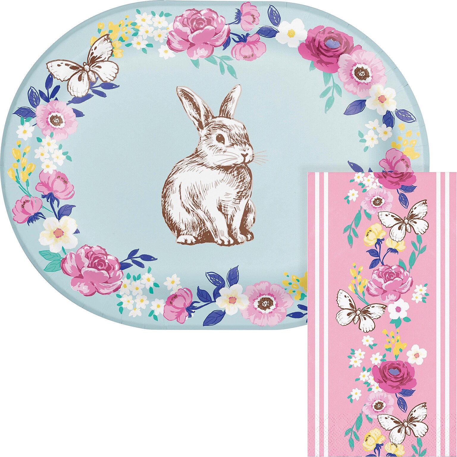 Say Hooray! Sights of Spring Oval Paper Plates and Dinner Napkins Set, 48/Pack (DTC9648E2H)
