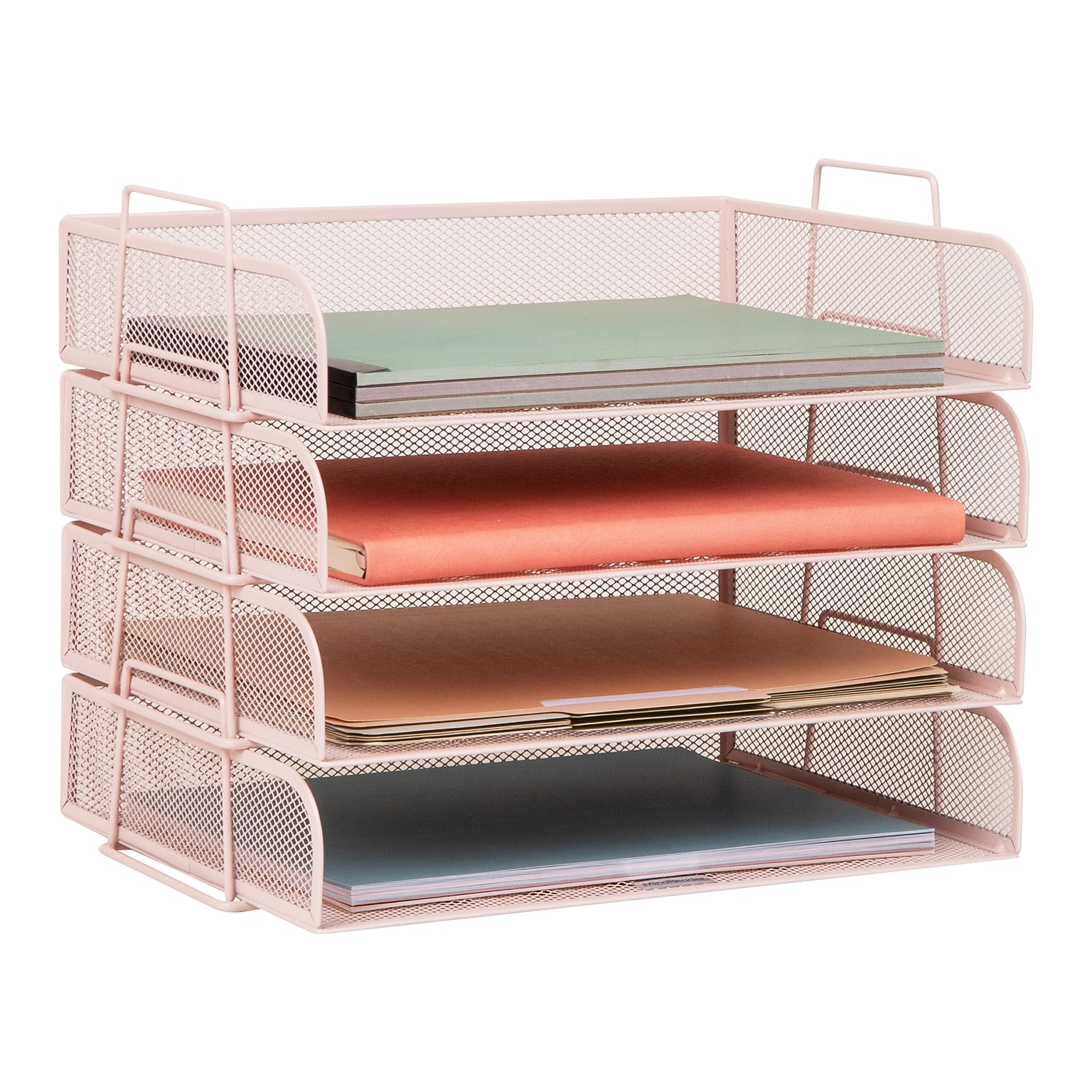 Mind Reader Metal Side Loading Stackable Letter Tray, Pink (DSTACK4-PNK)