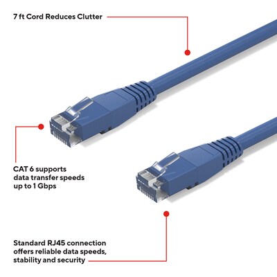 Staples TECH 7 ft. Cat-6 Ethernet Cable, Male to Male, Blue (ST62454)