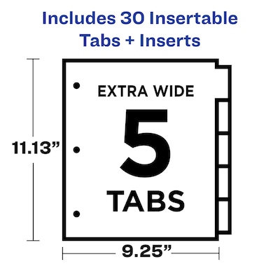 Avery Big Tab Extra-Wide Insertable Paper Dividers, 5 Tab, Clear, Clear Reinforced (11221)