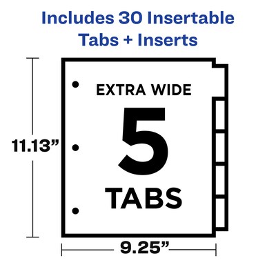 Avery Big Tab Extra-Wide Insertable Paper Dividers, 5 Tab, Clear, Clear Reinforced (11221)