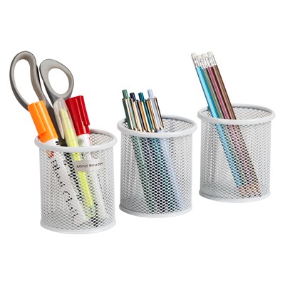 Mind Reader Metal Pen and Accessory Holder Desk Organizer, White, 3-Pieces (CLIPMESH3-WHT)