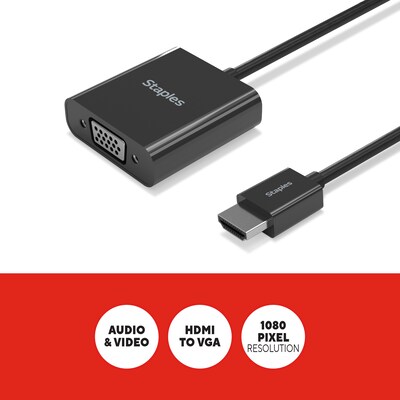 Staples TECH HDMI to VGA Audio/Video Adapter, Male to Female, Black (ST62356)