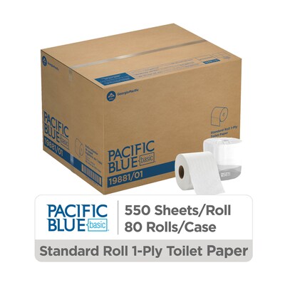 Pacific Blue Basic Toilet Paper, 1-Ply, White, 550 Sheets/Roll, 80 Rolls/Carton (19881/01)