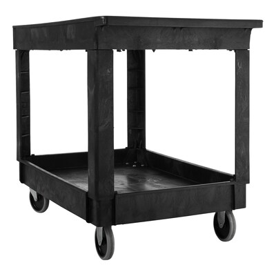 Rubbermaid 2-Shelf Plastic/Poly Mobile Utility Cart with Swivel Wheels, Black (FG9T6700BLA)