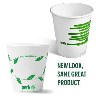 Perk™ Eco Compostable Paper Hot Cup, 10 Oz., White/Green, 50/Pack (PK56223)