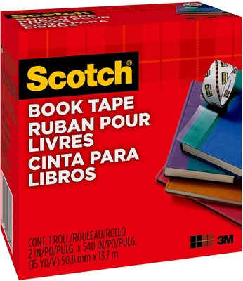 Scotch Book Transparent Clear Tape, 2" x 15 yds., 3" Core, Transparent (845-2)