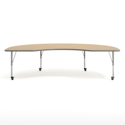 Flash Furniture Wren Kidney Activity Table, 96" x 48", Height Adjustable, Light Natural Top/Silver Frame (XUA4896KDLNTPC)