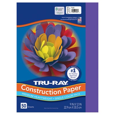 Tru-Ray 9 x 12 Construction Paper, Purple, 50 Sheets/Pack, 5 Packs/Bundle (PAC103019-5)