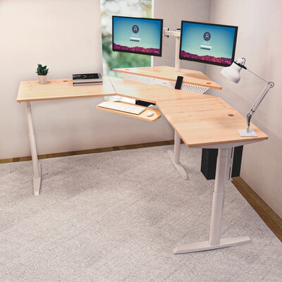 VersaDesk PowerLift 60W Electric Corner Adjustable Standing Desk, Maple/White (PLCSD7260-WM-APP)