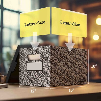 Bankers Box Stor/File Medium Duty 60% Recycled FastFold Corrugated File Box with Lid, Letter/Legal Size, Black/White, 4/Carton