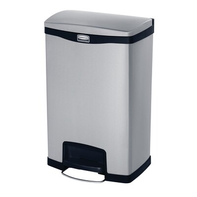 Rubbermaid Slim Jim Stainless Steel Front Step-On Trash Can with Single Rigid Plastic Liner, 13 Gallons (1901992)