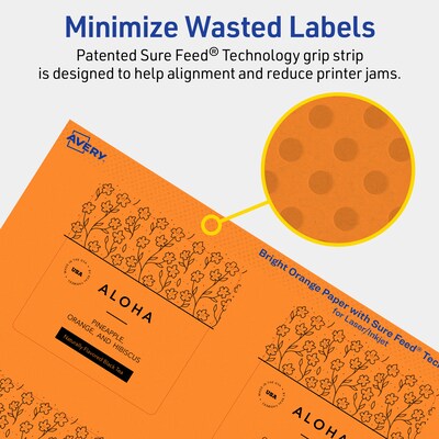 Avery Laser/Inkjet Multipurpose Square Labels, 2.75" x 2.75", Bright Orange, 60/Pack (94109)
