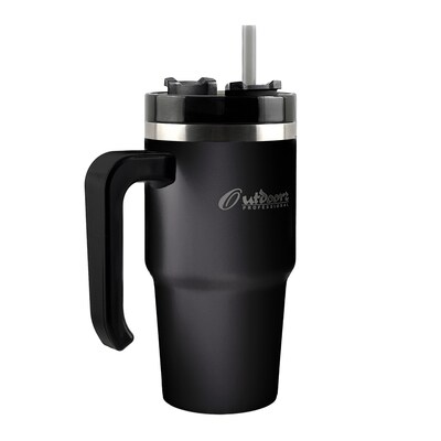 Outdoors Professional Stainless Steel Double-Walled Vacuum Insulated Tumbler with Straw, 20 oz., Bla