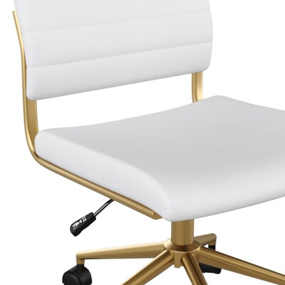 Martha Stewart Ivy Armless Faux Leather Swivel Office Chair, White/Polished Brass (CH2209211WHGLD)