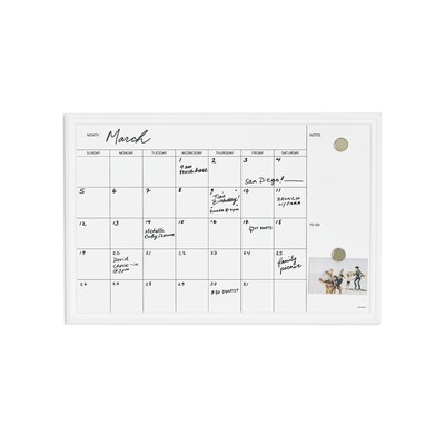 U Brands Magnetic Dry Erase Calendar Whiteboard, 30" x 20", White Decor Frame (2075U00-01)