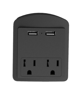 LAX 2-Outlet Surge Protector with 2 USB Ports, Black