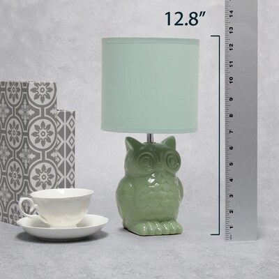 Simple Designs 12.8" Tall Contemporary Ceramic Owl Bedside Table Desk Lamp, Sage Green (LT1136-SGE)
