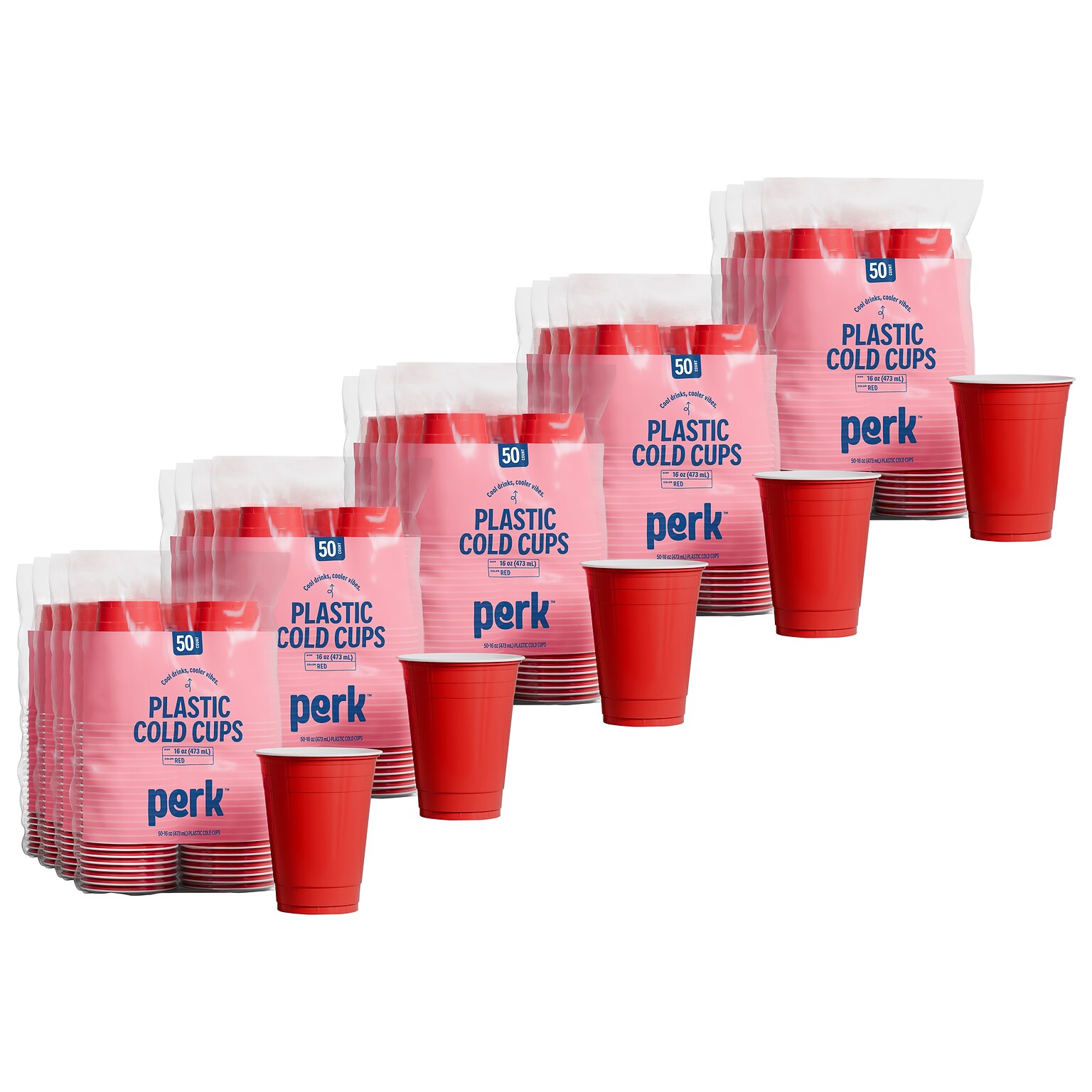 Perk™ Plastic Cold Cup, 16 Oz., Red, 250/Carton