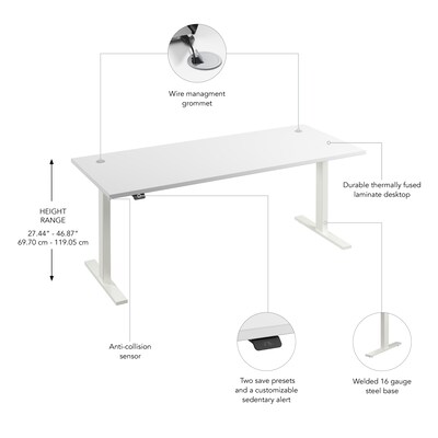 Bush Business Furniture Move 60 Series 72"W Electric Adjustable Standing Desk, White (M6S7230WHWK)