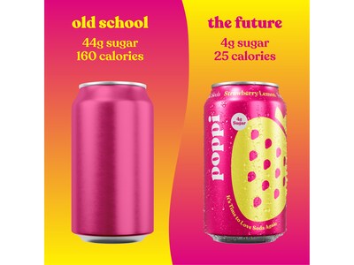 Poppi Prebiotic Strawberry Lemon Soda, 12 fl. oz., 12 Cans/Case (XNA71014)