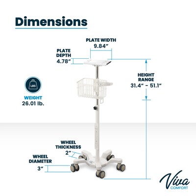 Viva Comfort Height-Adjustable Portable Mobile Stand for Edan Vital Signs Monitor, White (ADI912-C-MP-03-MK)