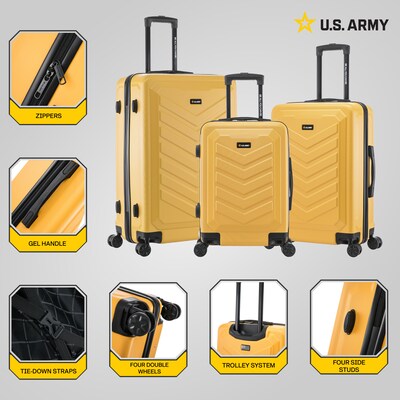 US Army FOX 3-Piece Hardside Spinner Carry-On Luggage Set, TSA Checkpoint Friendly, Mustard (USLFOXSML-MUS)