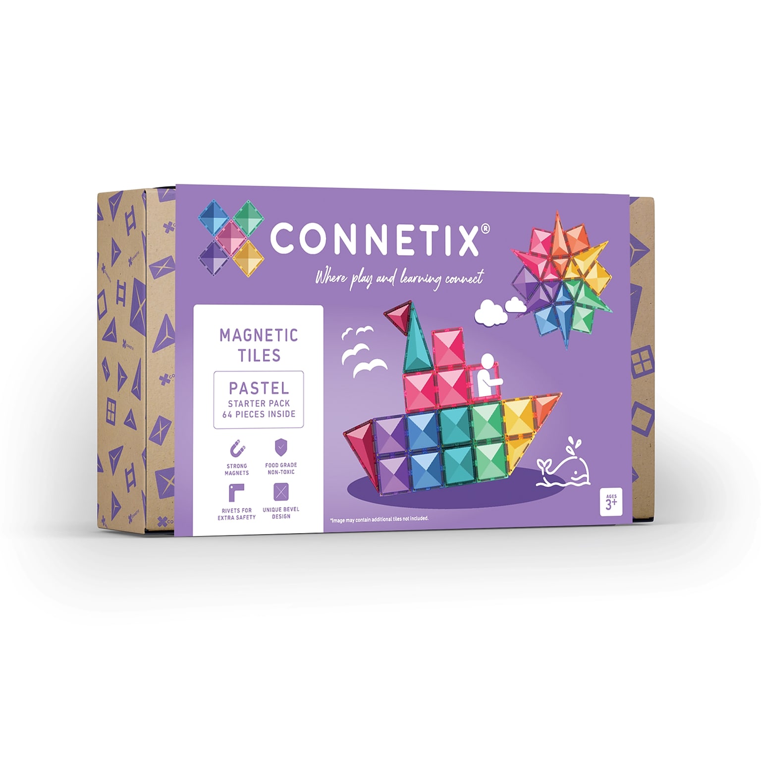 Connetix Magnetic Tiles Pastel Starter Pack, 64 Pieces (CNTP00064ST)
