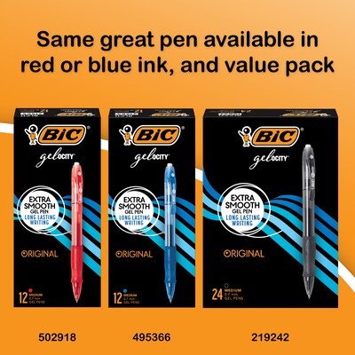 BIC Gel-ocity Original Retractable Gel Pens, Medium Point, 0.7mm, Black Ink, Dozen (RLC11-BLK)