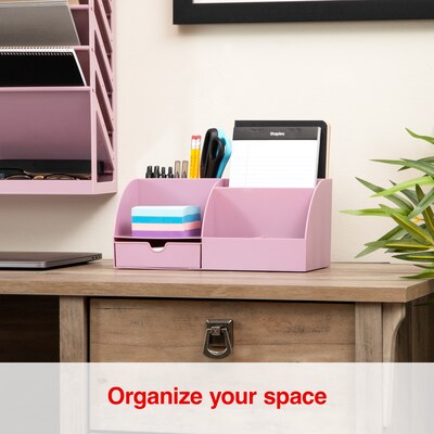 Staples 7-Compartment Plastic Desk Organizer, Dusty Pink (ST63870)