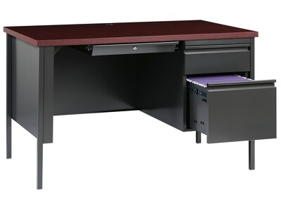 Hirsh 48"W Single-Pedestal Desk, Charcoal/Mahogany (20093)