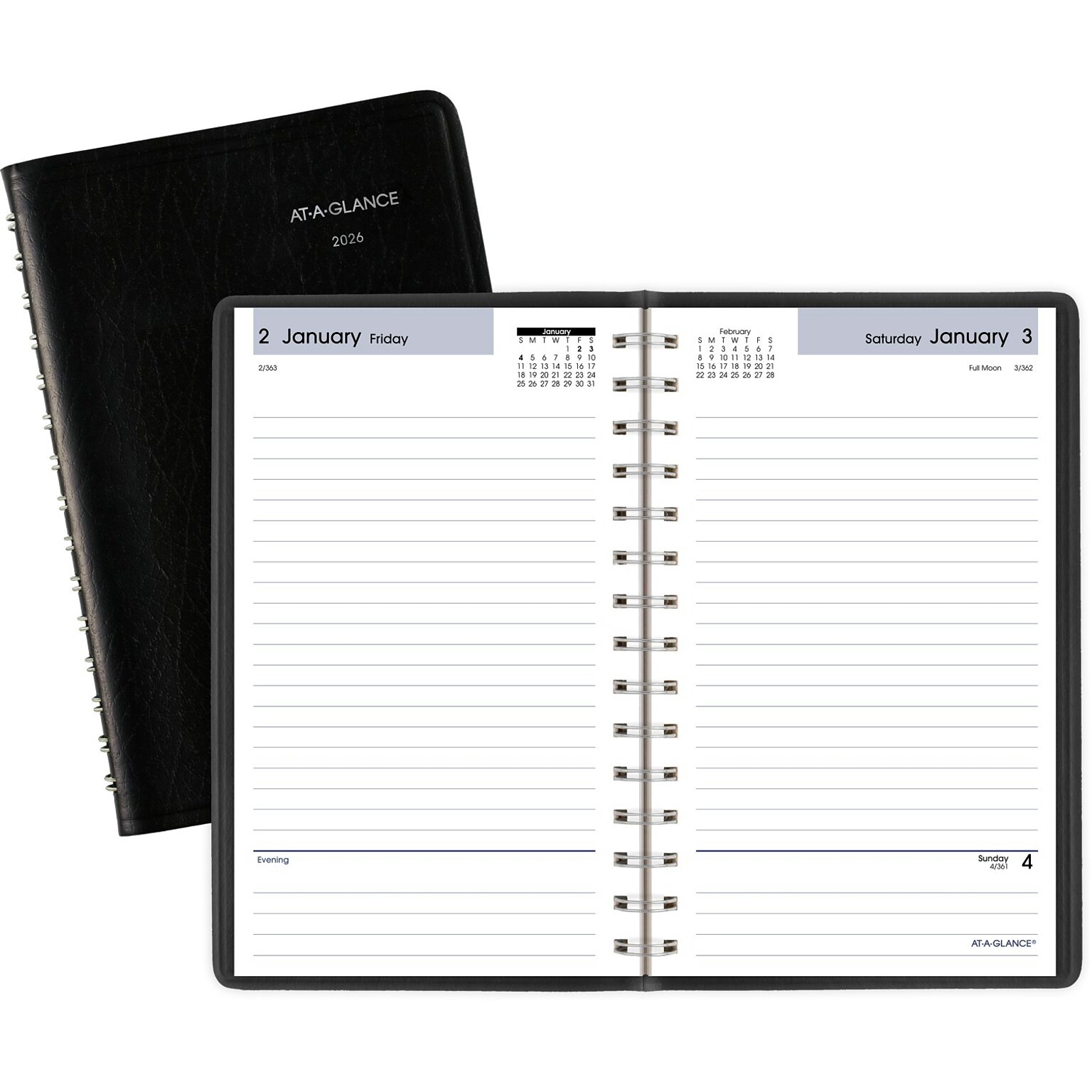 2026 AT-A-GLANCE DayMinder 5 x 8 Daily Planner, Faux Leather Cover, Black (SK46-00-26)