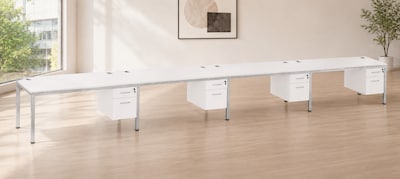 Boss Office Products Simple System 71W Desk with Pedestal, White, 4/Set (SGSD010-203-WT)