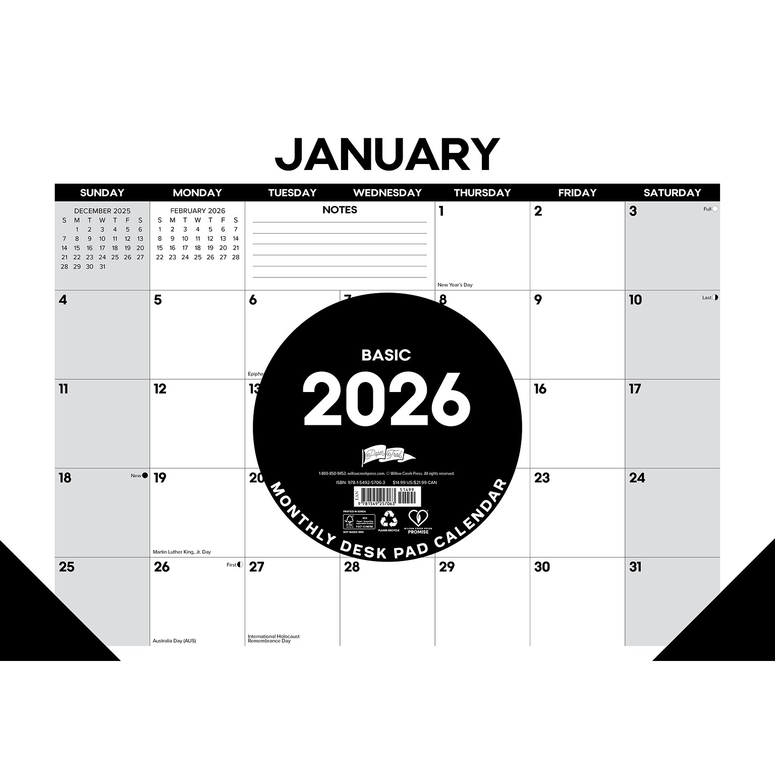 2026 Willow Creek Basic 17 x 12 Monthly Desk Pad Calendar (57063X)
