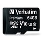 Verbatim Premium 64GB microSDXC Memory Card with Adapter, Class 10, UHS-I, V10 (44084)