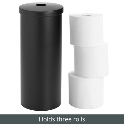 mDesign 3-Roll Steel Toilet Paper Storage Holder with Lid, Matte Black (25975)