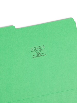 Smead File Folder, 1/3-Cut Tab, Letter Size, Green, 100/Box (12143)