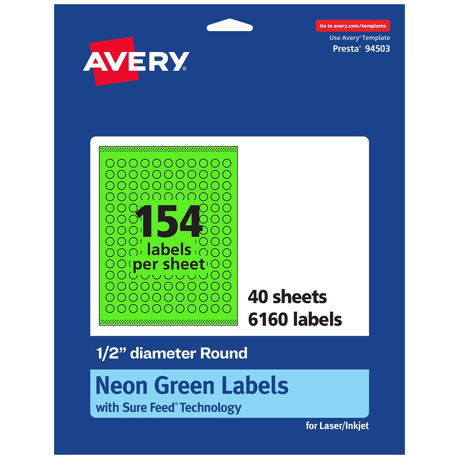Avery Laser/Inkjet Multipurpose Circle Labels, 0.5 Dia., Neon Green, 6160/Pack (94503)