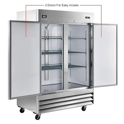 Global Industrial Nexel Reach-In Freezer, 2 Solid Doors, 47 Cu. Ft., Stainless Steel (243010)