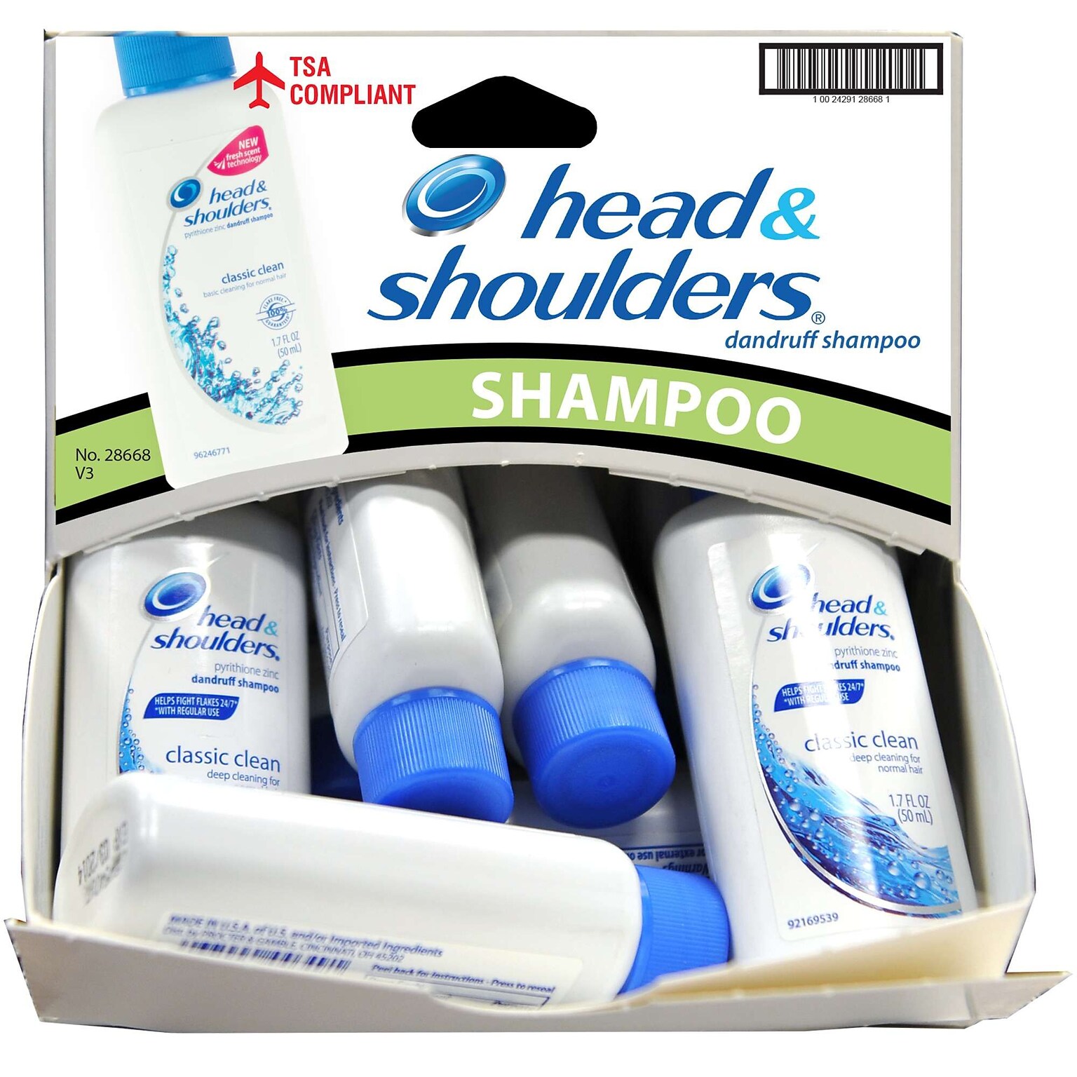 Head & Shoulders Classic Clean Shampoo, 1.7 oz Trial Size Bottle, 18 Bottles/Dispensit Box, 12 Dispensit Boxes/Carton